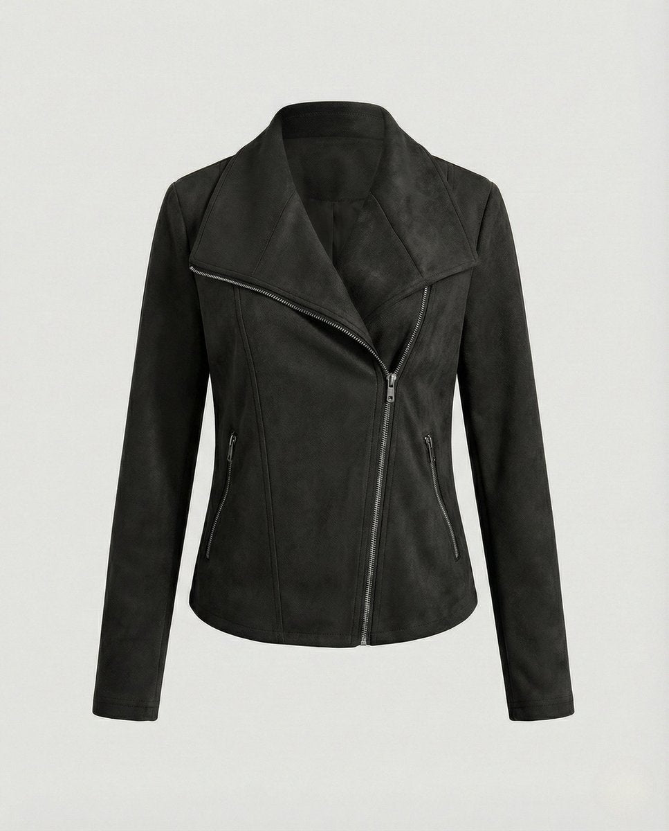 Isabella | Women's Asymmetric-Zip Tailored Faux Suede Biker Leather Jacket