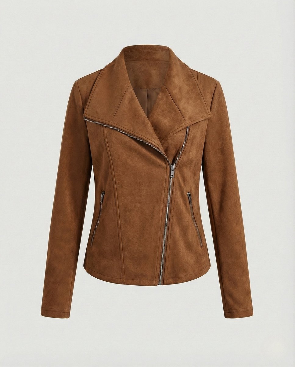 Isabella | Women's Asymmetric-Zip Tailored Faux Suede Biker Leather Jacket
