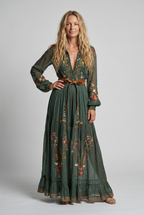 Women's Bohemian Dress | Embroidered V Neck Maxi