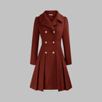 Emma | Women's Coat Double-Breasted Pleated A-Line Long Sleeve Overcoat
