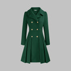 Emma | Women's Coat Double-Breasted Pleated A-Line Long Sleeve Overcoat