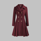 Emma | Women's Coat Double-Breasted Pleated A-Line Long Sleeve Overcoat