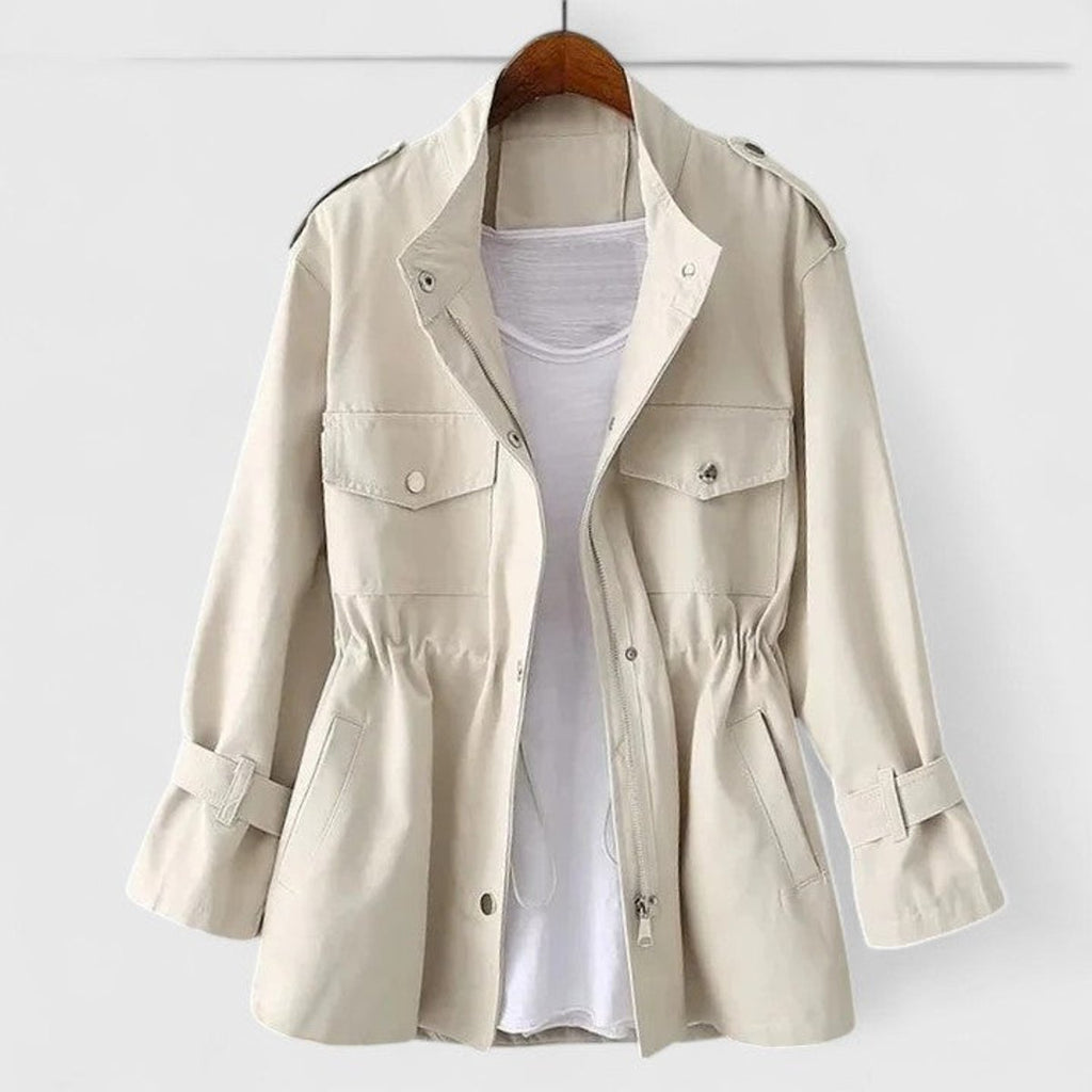 Olivia | Women's Coat Drawstring-Waist Utility Jacket Snap-Pocket