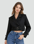 Madison | Women's Cropped Double-Breasted Belted Trench Coat Jacket