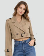 Madison | Women's Cropped Double-Breasted Belted Trench Coat Jacket