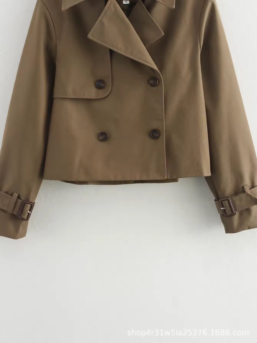 Olivia | Women's Cropped Double-Breasted Trench Coat Buckle Cuff