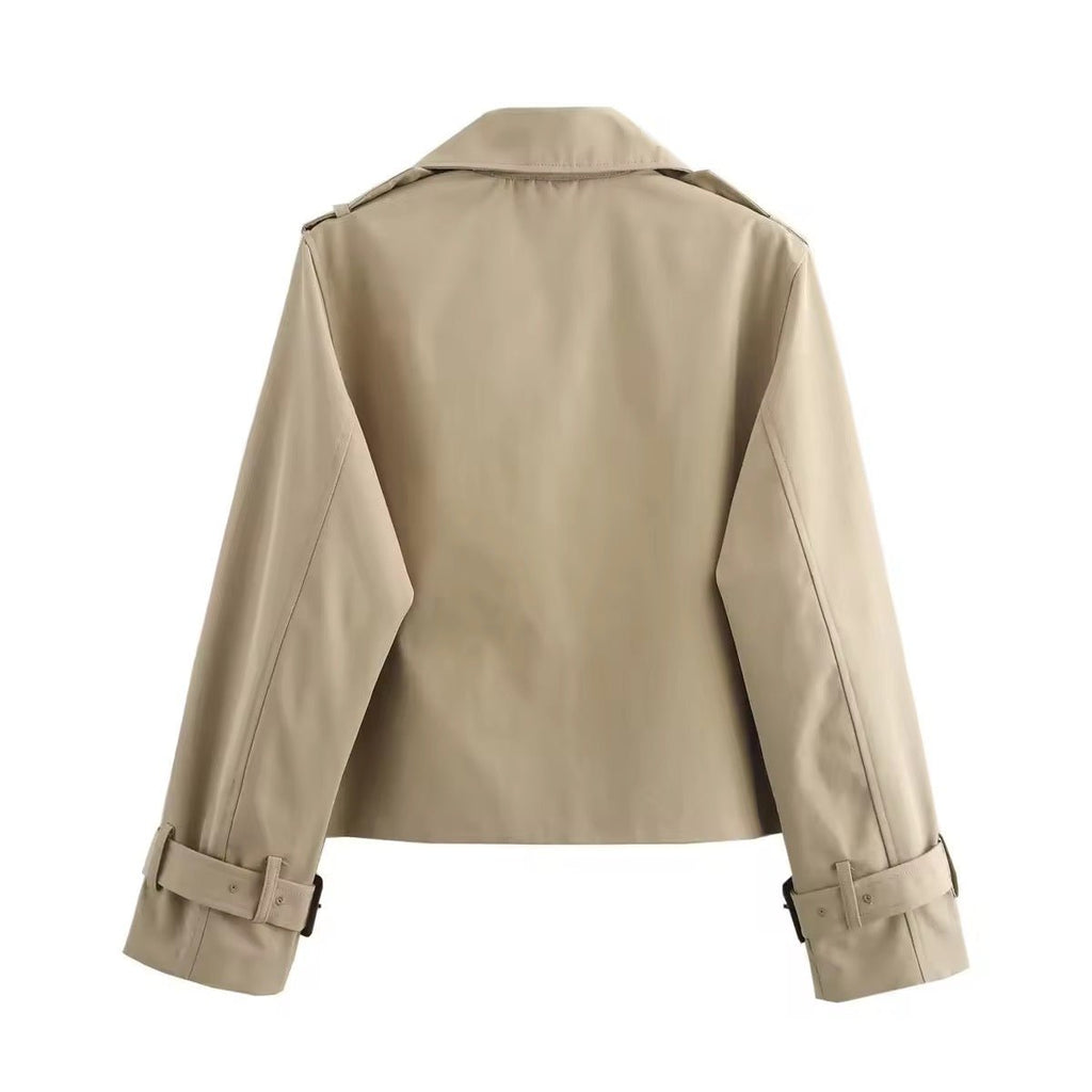 Olivia | Women's Cropped Double-Breasted Trench Coat Buckle Cuff