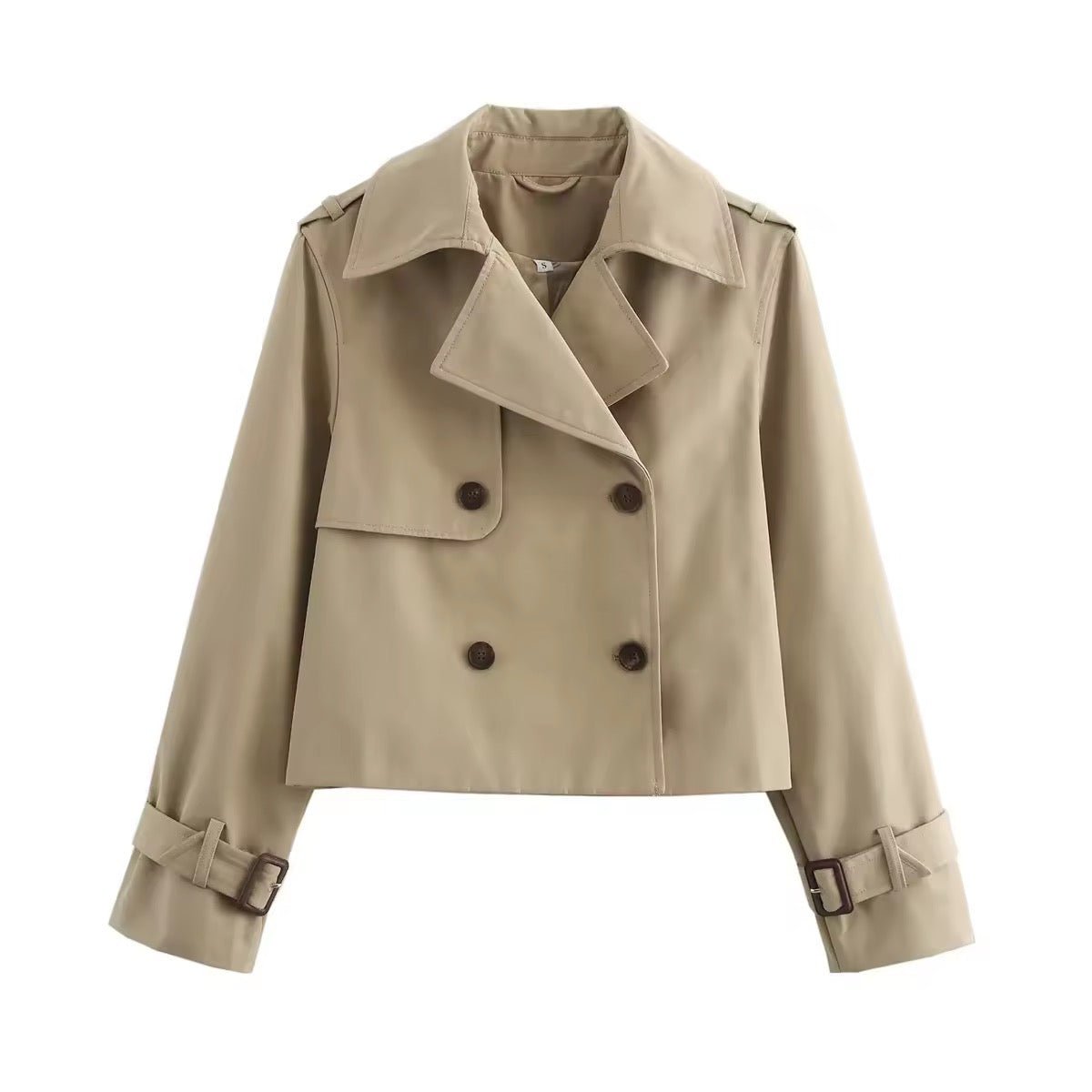 Olivia | Women's Cropped Double-Breasted Trench Coat Buckle Cuff