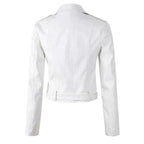Aria | Women's Cropped Moto Faux Leather Jacket Belted Biker