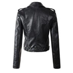 Aria | Women's Cropped Moto Faux Leather Jacket Belted Biker