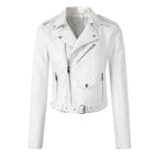 Aria | Women's Cropped Moto Faux Leather Jacket Belted Biker