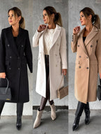 Scarlett | Women's Double-Breasted Long-Sleeve Midi Overcoat
