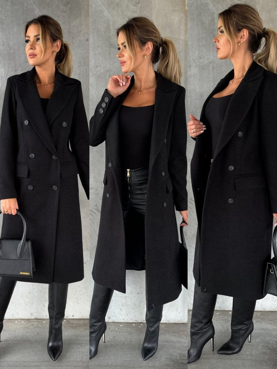 Scarlett | Women's Double-Breasted Long-Sleeve Midi Overcoat