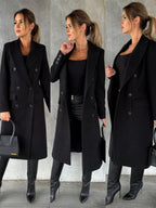Scarlett | Women's Double-Breasted Long-Sleeve Midi Overcoat