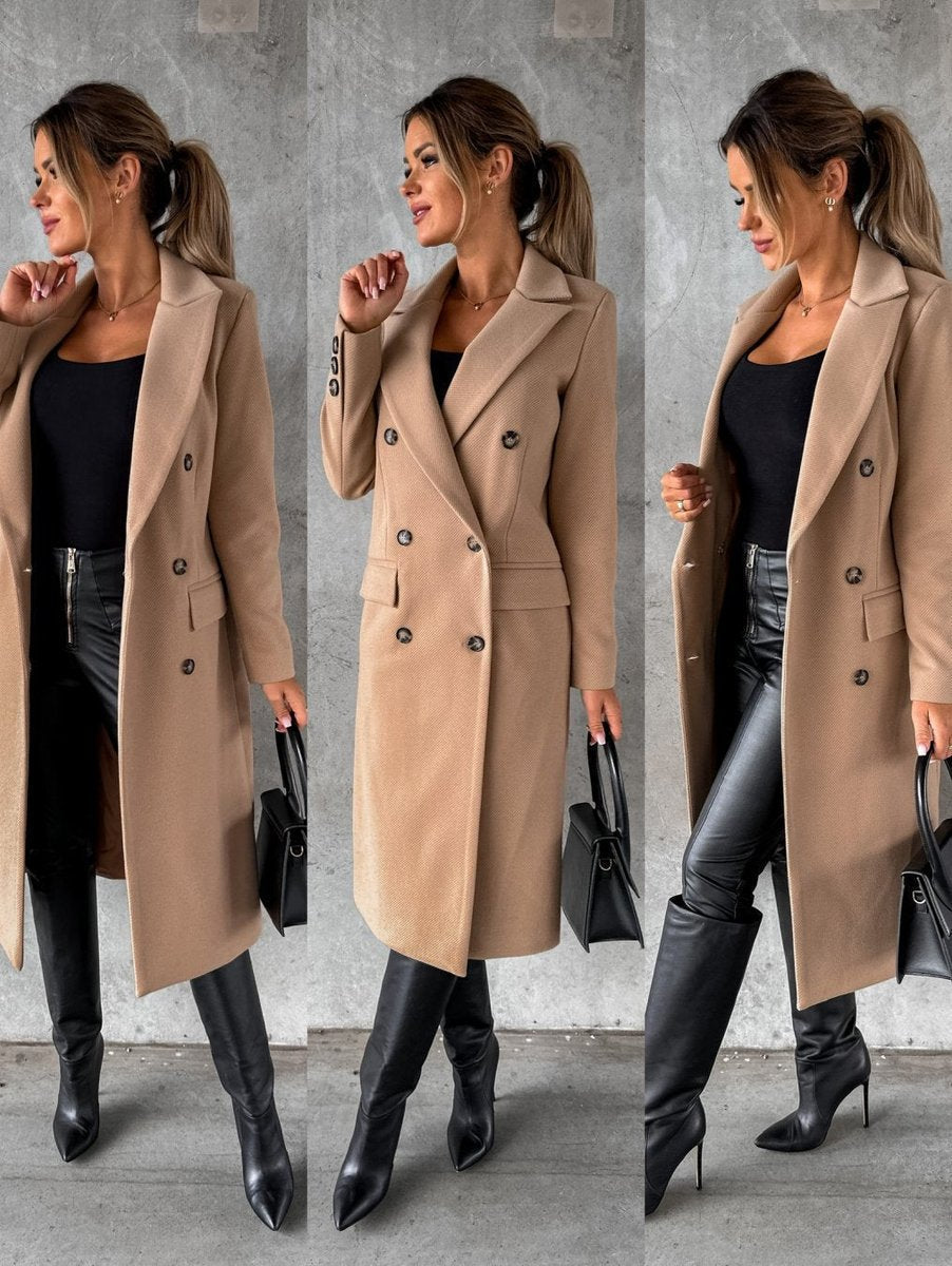 Scarlett | Women's Double-Breasted Long-Sleeve Midi Overcoat