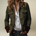Victoria | Women's Herringbone Tweed Military-Style Jacket Gold Button