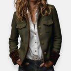 Victoria | Women's Herringbone Tweed Military-Style Jacket Gold Button