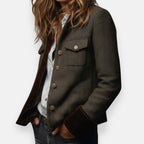 Victoria | Women's Herringbone Tweed Military-Style Jacket Gold Button