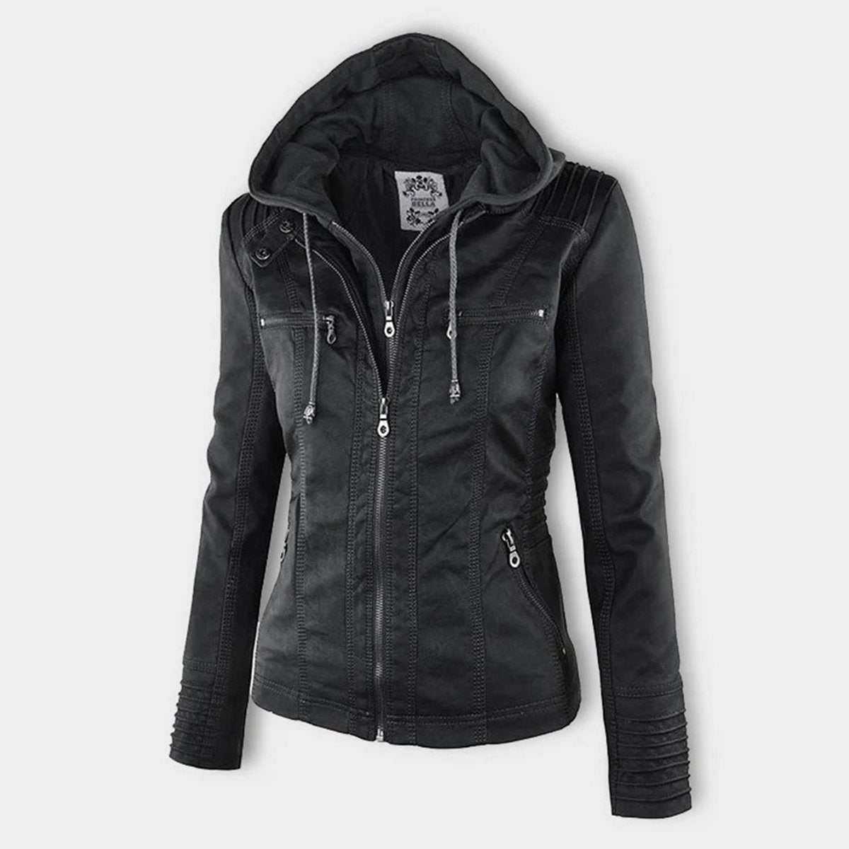 Charlotte | Women's Hooded Faux Leather Moto Coat Removable Hood