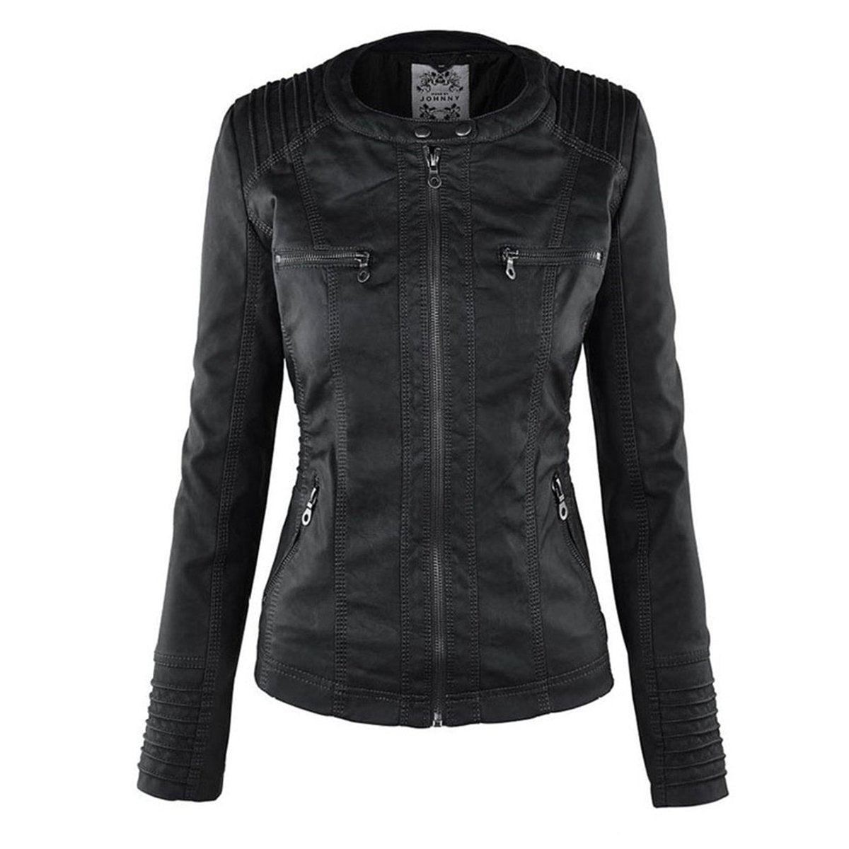 Charlotte | Women's Hooded Faux Leather Moto Coat Removable Hood