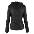Charlotte | Women's Hooded Faux Leather Moto Coat Removable Hood
