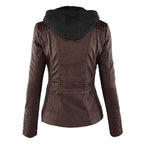 Charlotte | Women's Hooded Faux Leather Moto Coat Removable Hood