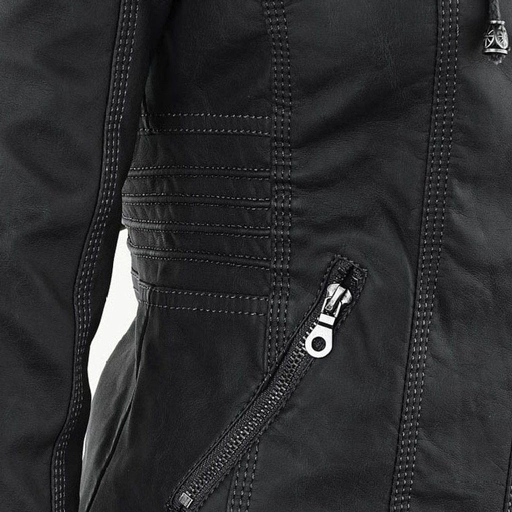 Charlotte | Women's Hooded Faux Leather Moto Coat Removable Hood