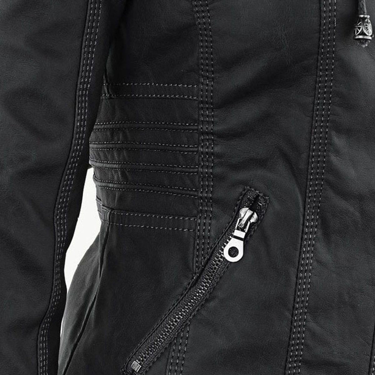 Charlotte | Women's Hooded Faux Leather Moto Coat Removable Hood