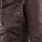 Charlotte | Women's Hooded Faux Leather Moto Coat Removable Hood