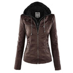 Charlotte | Women's Hooded Faux Leather Moto Coat Removable Hood