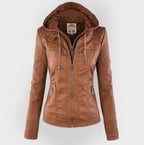 Victoria | Women's Hooded Faux Leather Moto Jacket Zip-Up
