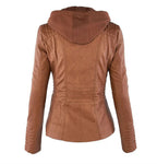 Victoria | Women's Hooded Faux Leather Moto Jacket Zip-Up