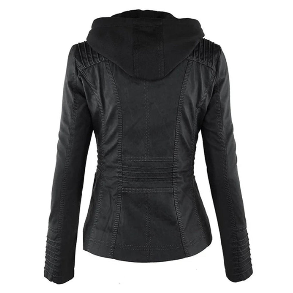 Victoria | Women's Hooded Faux Leather Moto Jacket Zip-Up