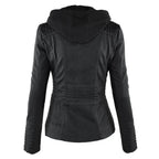 Victoria | Women's Hooded Faux Leather Moto Jacket Zip-Up