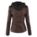 Victoria | Women's Hooded Faux Leather Moto Jacket Zip-Up
