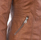 Victoria | Women's Hooded Faux Leather Moto Jacket Zip-Up