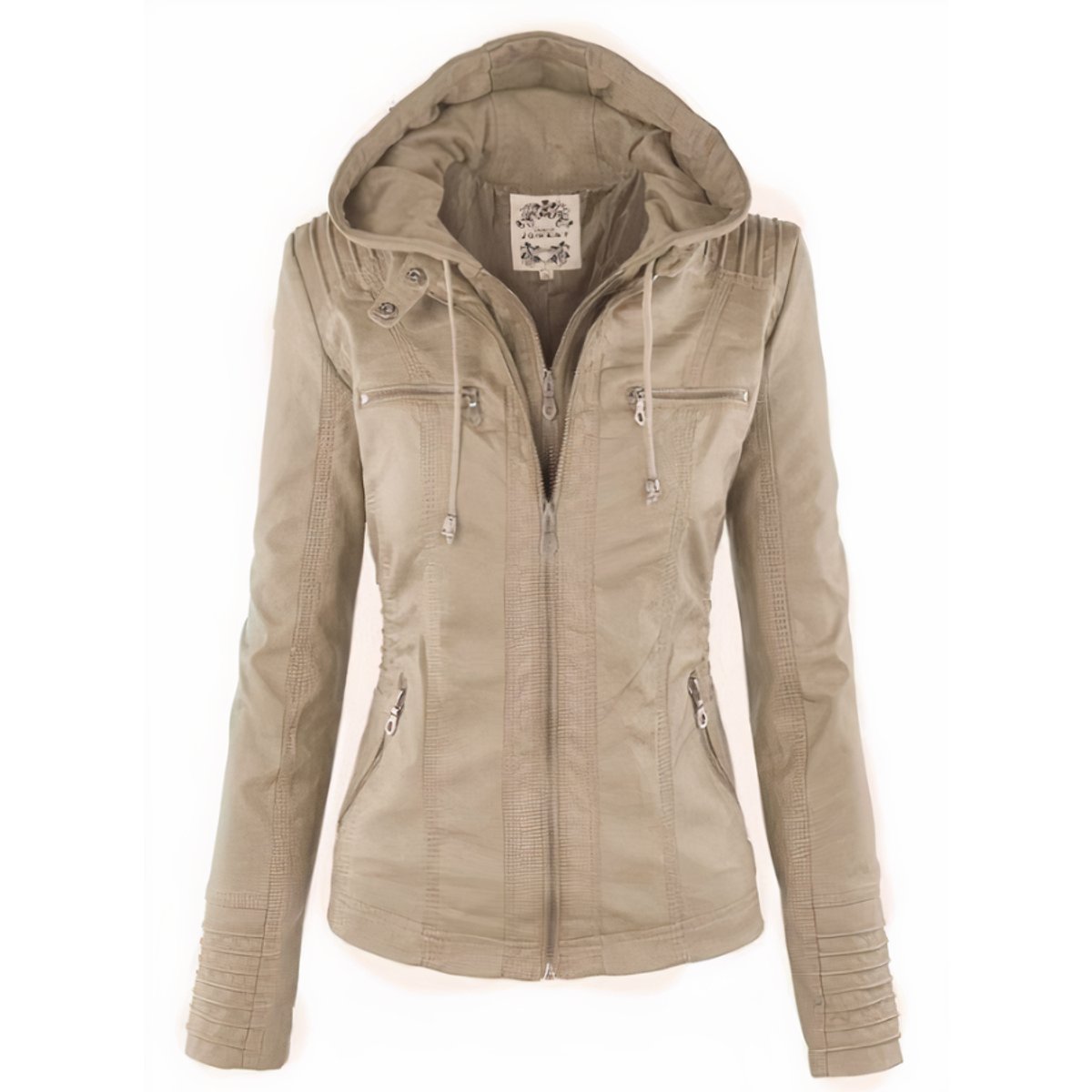 Amelia | Women's Hooded Moto Faux Leather Jacket Removable Hood