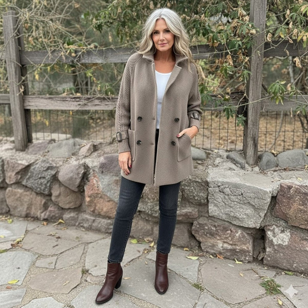 Olivia | Women's Jacket Double-Breasted Cable-Knit Sleeve Coat