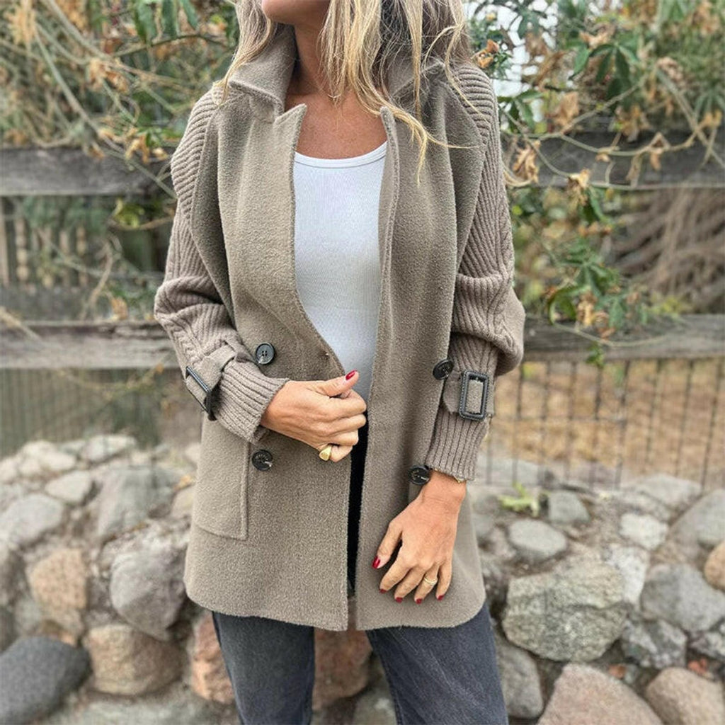 Olivia | Women's Jacket Double-Breasted Cable-Knit Sleeve Coat