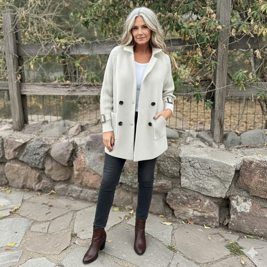 Olivia | Women's Jacket Double-Breasted Cable-Knit Sleeve Coat