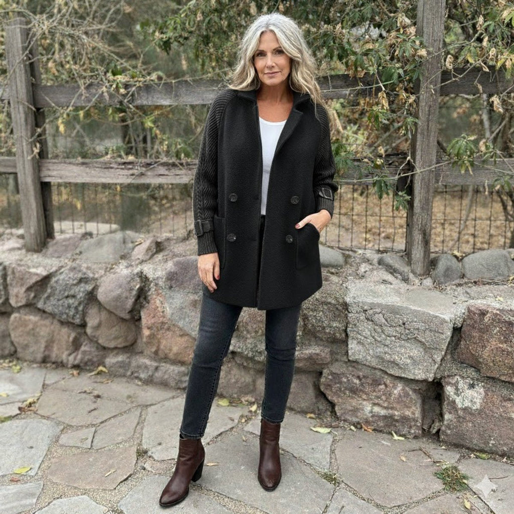 Olivia | Women's Jacket Double-Breasted Cable-Knit Sleeve Coat