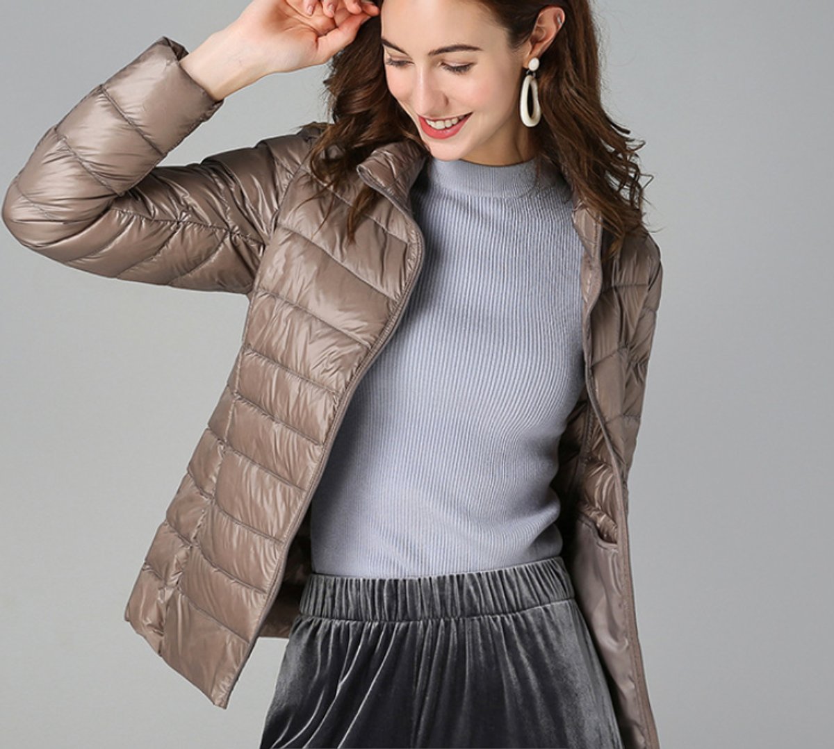 Eleanor | Women's Lightweight Quilted Puffer Coat Stand Collar Zip-Up Jacket