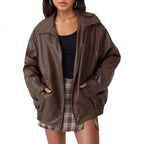 Madison | Women's Oversized Faux Leather Bomber Jacket Zip-Up