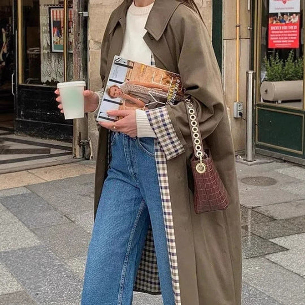 Sophia | Women's Oversized Plaid-Lined Long Trench Coat