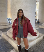 Camila | Women's Oversized Quilted Jacket Contrast Stitch Bomber