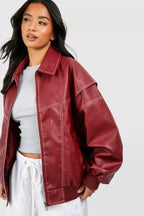 Camila | Women's Oversized Quilted Jacket Contrast Stitch Bomber