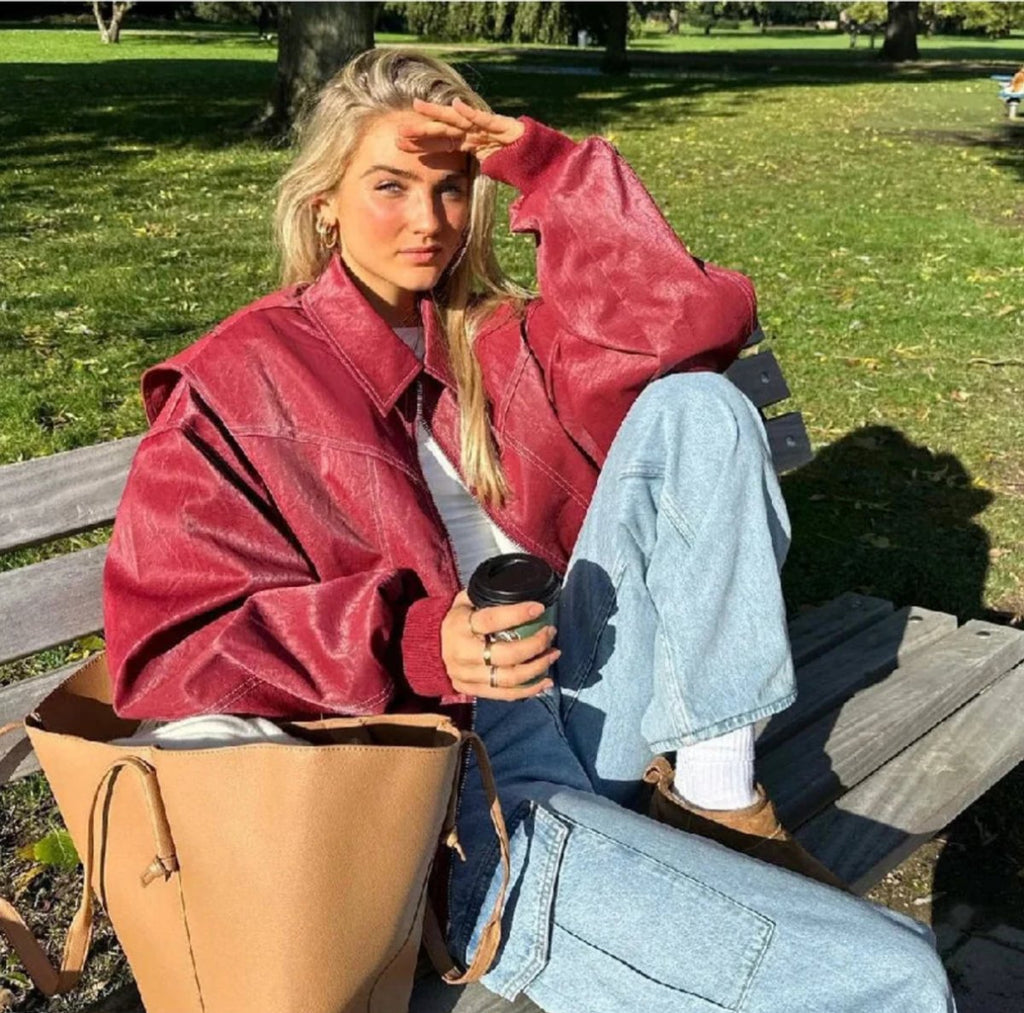 Camila | Women's Oversized Quilted Jacket Contrast Stitch Bomber