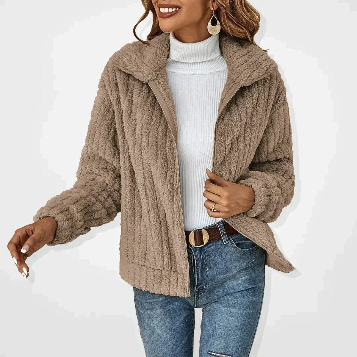 Isabella | Women's Quilted Jacket Fluffy Zip-Up Plush Fleece Coat
