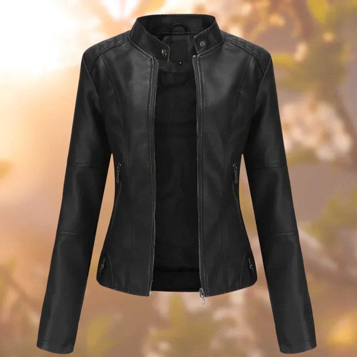 Eleanor | Women's Slim-Fit Zip-Up Moto Faux Leather Jacket