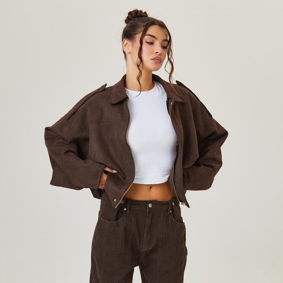 Victoria | Women's Vintage-Inspired Oversized Faux Suede Bomber Jacket